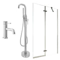 Chrome Basin Mixer and Freestanding Bath Shower Mixer and Pivot Bath Screen