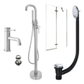 Chrome Basin Mixer and Freestanding Bath Shower Mixer and Slotted Basin and Bath Waste and Pivot Bath Screen