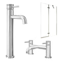 Chrome Tall Basin Mixer Tap with Bath Filler and Pivot Bath Screen