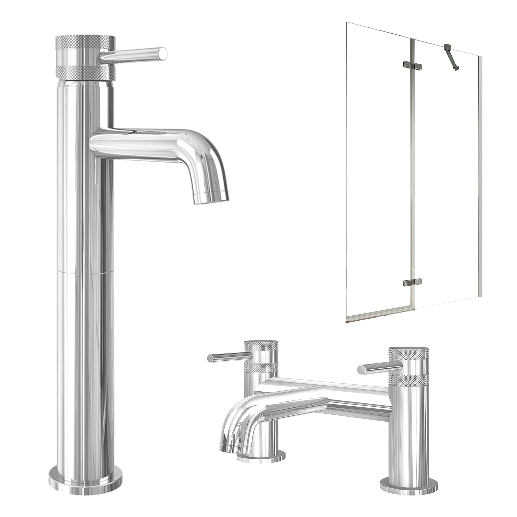 Chrome Tall Basin Mixer Tap with Bath Filler and Pivot Bath Screen