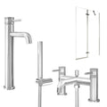 Chrome Tall Basin Mixer Tap, Bath Shower Mixer and Pivot Bath Screen