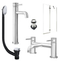 Chrome Tall Basin Mixer Tap, Bath Filler with Unslotted Basin and Bath Waste and Pivot Bath Screen