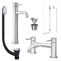 Chrome Tall Basin Mixer Tap, Bath Filler with Universal Basin and Bath Waste and Pivot Bath Screen