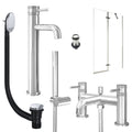 Chrome Tall Basin Mixer Tap, Bath Shower Mixer with Unslotted Basin and Bath Waste and Pivot Bath Screen