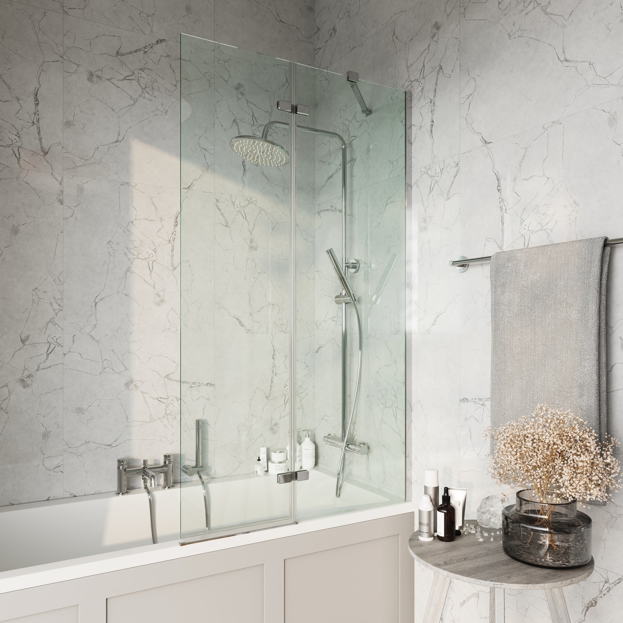 Chrome Tall Basin Mixer Tap, Bath Shower Mixer with Slotted Basin and Bath Waste and Pivot Bath Screen