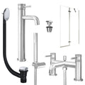 Chrome Tall Basin Mixer Tap, Bath Shower Mixer with Universal Basin and Bath Waste and Pivot Bath Screen