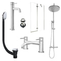 Chrome Tall Basin Mixer Tap, Bath Filler and Rigid Shower with Slotted Basin and Bath Waste and Pivot Bath Screen
