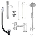 Chrome Tall Basin Mixer Tap, Bath Filler and Rigid Shower with Universal Basin and Bath Waste and Pivot Bath Screen