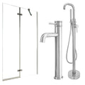 Chrome Tall Basin Mixer Tap, Freestanding Bath Shower Mixer and Pivot Bath Screen