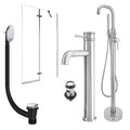Chrome Tall Basin Mixer Tap, Freestanding Bath Shower Mixer and Slotted Basin and Bath Waste and Pivot Bath Screen