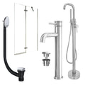 Chrome Tall Basin Mixer Tap, Freestanding Bath Shower Mixer and Universal Basin and Bath Waste and Pivot Bath Screen