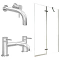 Chrome Wall Mounted Basin Mixer Tap with Bath Filler and Pivot Bath Screen