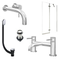 Chrome Wall Mounted Basin Mixer Tap, Bath Filler with Unslotted Basin and Bath Waste and Pivot Bath Screen