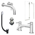 Chrome Wall Mounted Basin Mixer Tap, Bath Filler with Slotted Basin and Bath Waste and Pivot Bath Screen