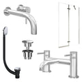 Chrome Wall Mounted Basin Mixer Tap, Bath Filler with Universal Basin and Bath Waste and Pivot Bath Screen