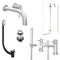 Chrome Wall Mounted Basin Mixer Tap, Bath Shower Mixer with Unslotted Basin and Bath Waste and Pivot Bath Screen