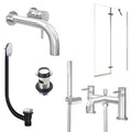 Chrome Wall Mounted Basin Mixer Tap, Bath Shower Mixer with Slotted Basin and Bath Waste and Pivot Bath Screen