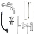 Chrome Wall Mounted Basin Mixer Tap, Bath Shower Mixer with Universal Basin and Bath Waste and Pivot Bath Screen