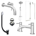Chrome Wall Mounted Basin Mixer Tap, Bath Filler and Rigid Shower with Slotted Basin and Bath Waste and Pivot Bath Screen