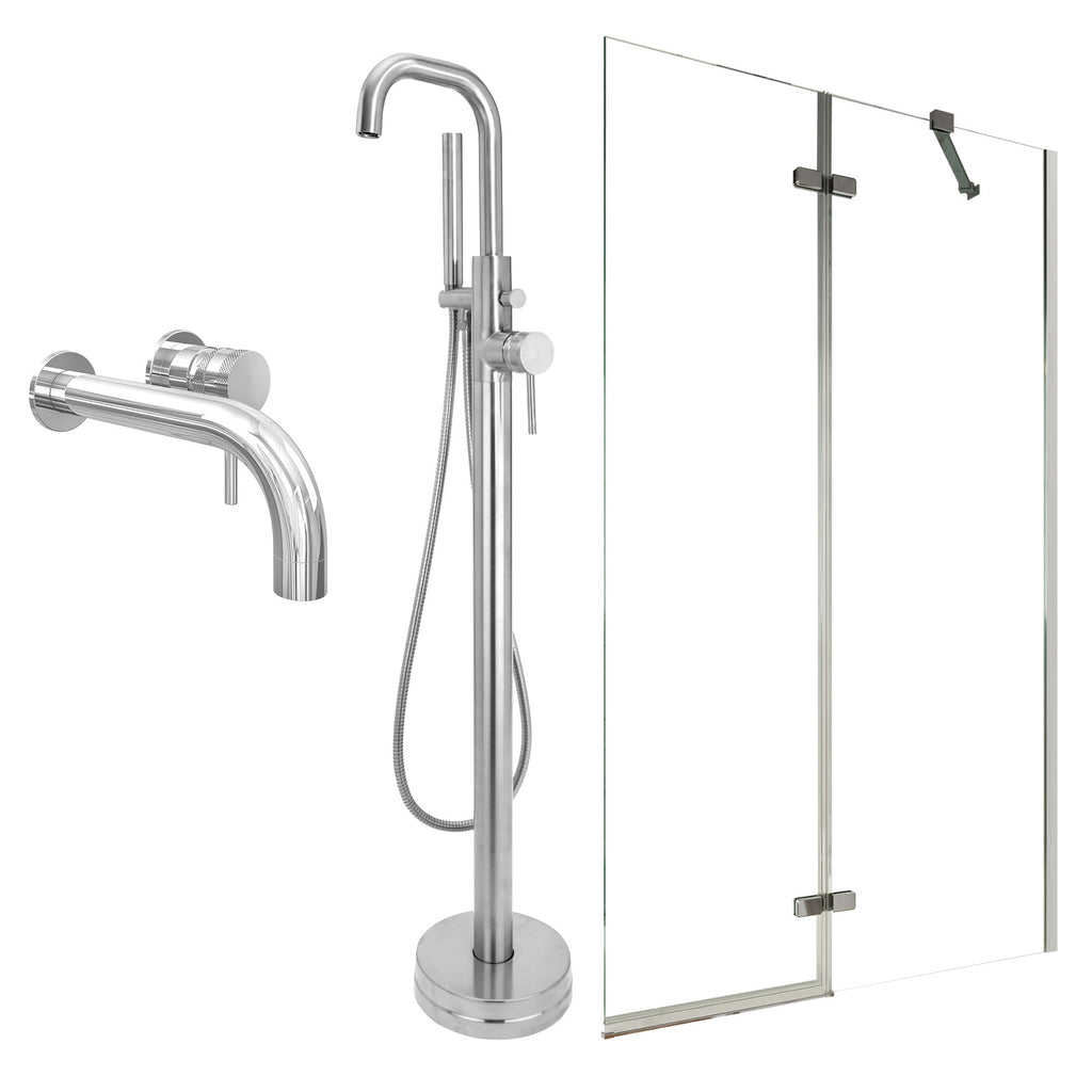 Chrome Wall Mounted Basin Mixer Tap, Freestanding Bath Shower Mixer and Pivot Bath Screen