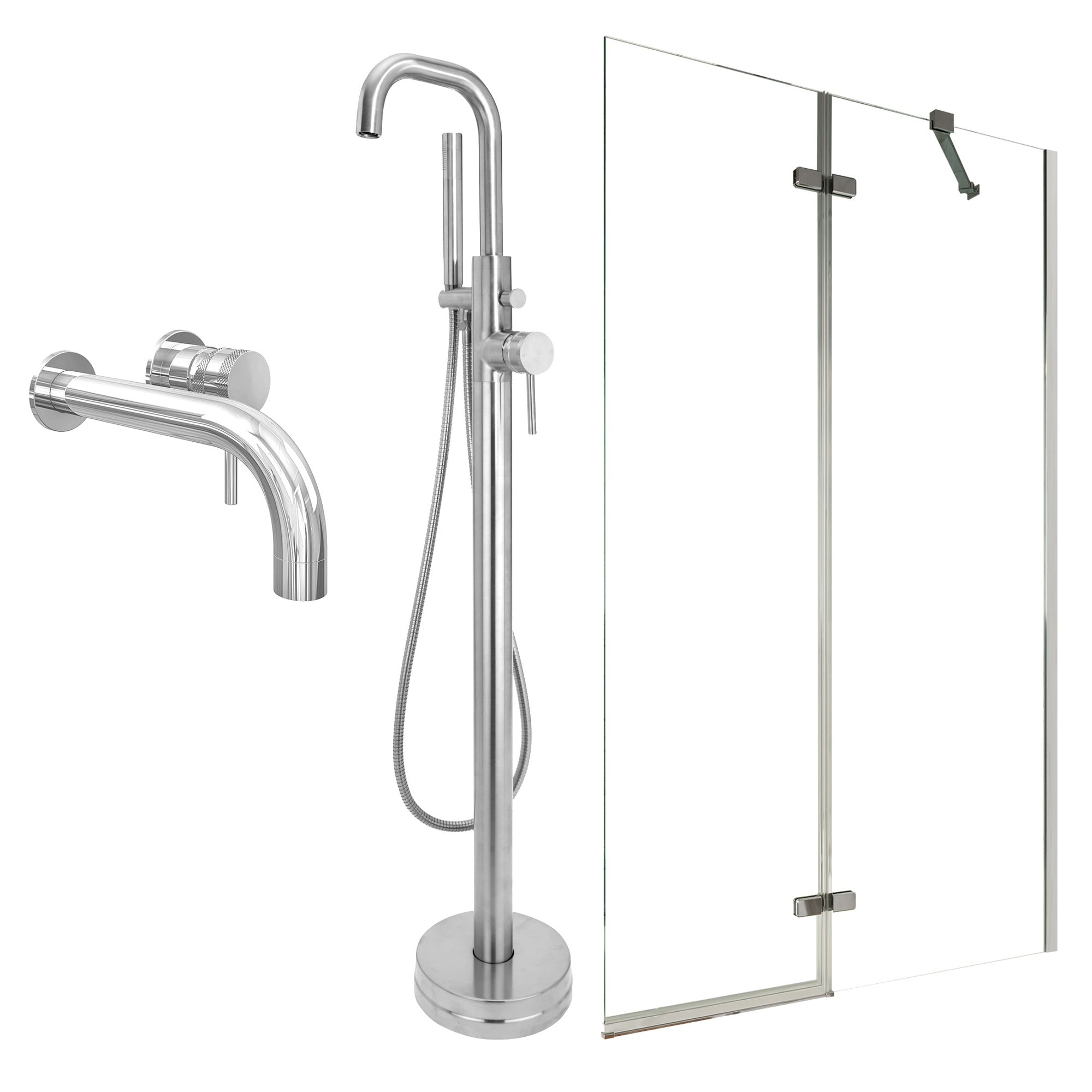 Chrome Wall Mounted Basin Mixer Tap, Freestanding Bath Shower Mixer and Pivot Bath Screen