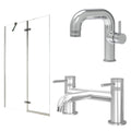 Chrome Side Lever Basin Mixer Tap with Bath Filler and Pivot Bath Screen