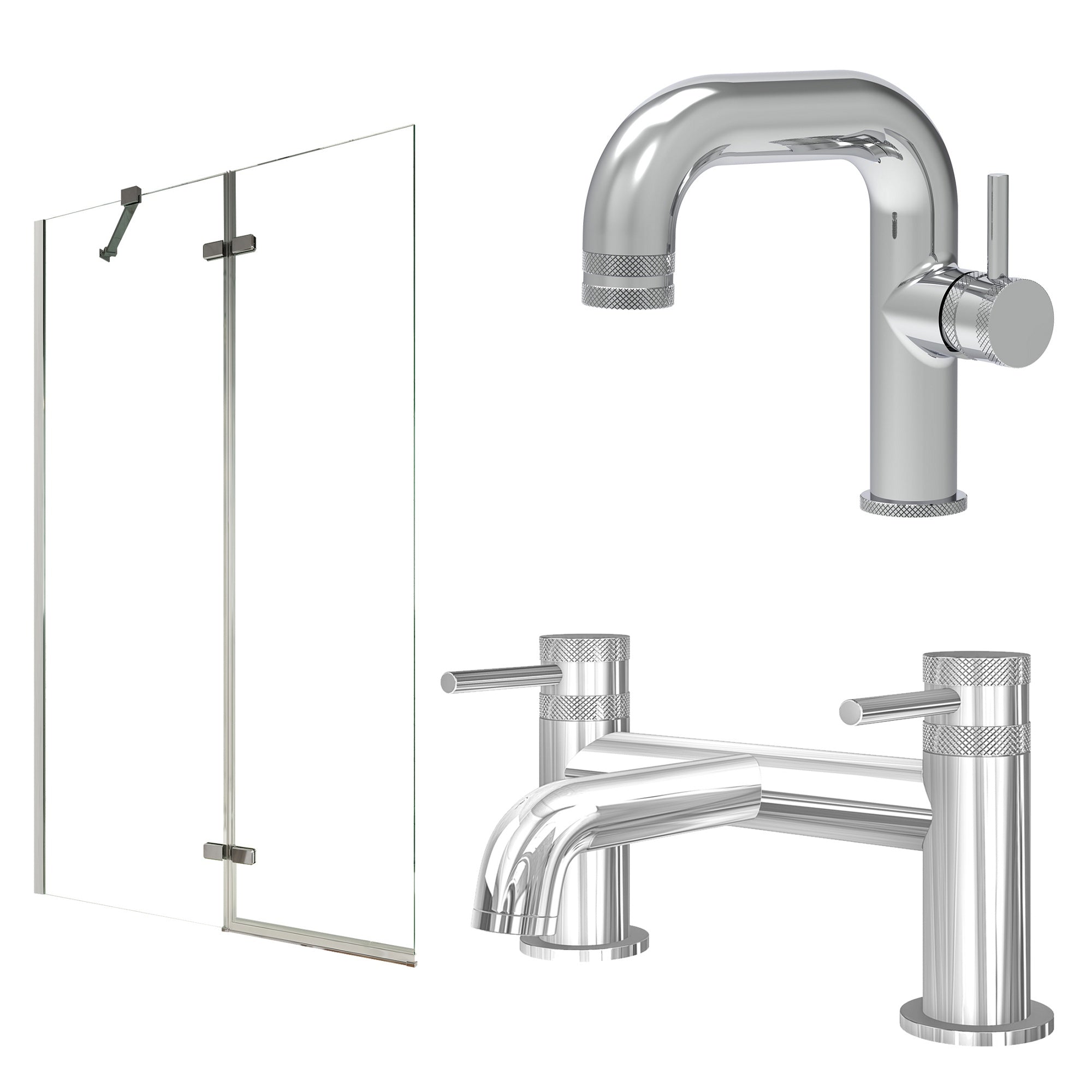 Chrome Side Lever Basin Mixer Tap with Bath Filler and Pivot Bath Screen