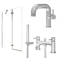 Chrome Side Lever Basin Mixer Tap, Bath Shower Mixer and Pivot Bath Screen