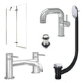 Chrome Side Lever Basin Mixer Tap, Bath Filler with Unslotted Basin and Bath Waste and Pivot Bath Screen