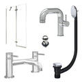 Chrome Side Lever Basin Mixer Tap, Bath Filler with Slotted Basin and Bath Waste and Pivot Bath Screen