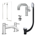 Chrome Side Lever Basin Mixer Tap, Bath Filler with Universal Basin and Bath Waste and Pivot Bath Screen