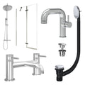 Chrome Side Lever Basin Mixer Tap, Bath Filler and Rigid Shower with Universal Basin and Bath Waste and Pivot Bath Screen