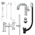 Chrome Side Lever Basin Mixer Tap, Bath Shower Mixer and Rigid Shower with Unslotted Basin and Bath Waste and Pivot Bath Screen