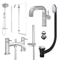 Chrome Side Lever Basin Mixer Tap, Bath Shower Mixer and Rigid Shower with Slotted Basin and Bath Waste and Pivot Bath Screen