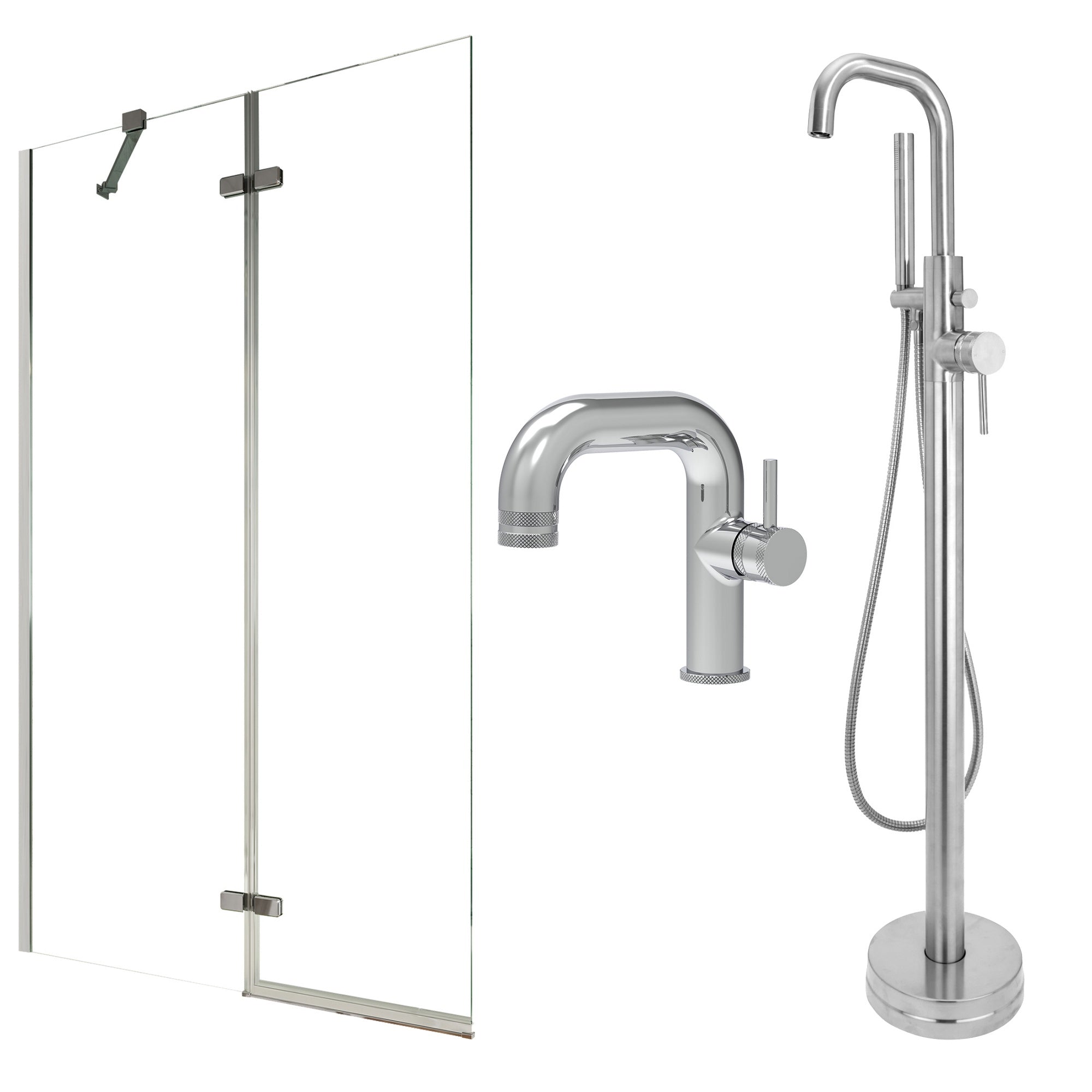 Chrome Side Lever Basin Mixer Tap, Freestanding Bath Shower Mixer and Pivot Bath Screen