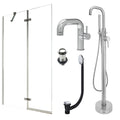 Chrome Side Lever Basin Mixer Tap, Freestanding Bath Shower Mixer and Unslotted Basin and Bath Waste and Pivot Bath Screen