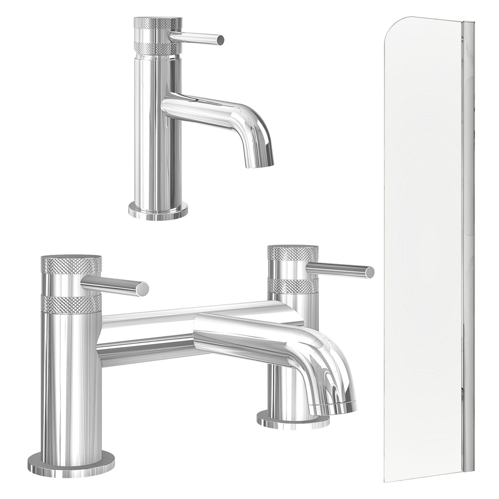 Chrome Basin Mixer Tap with Bath Filler and Radius Bath Screen
