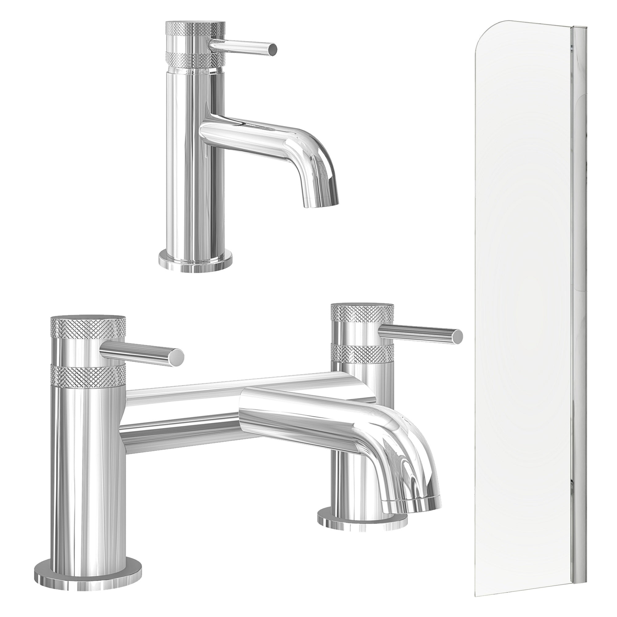 Chrome Basin Mixer Tap with Bath Filler and Radius Bath Screen