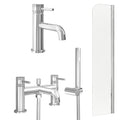 Chrome Basin Mixer Tap, Bath Shower Mixer and Radius Bath Screen