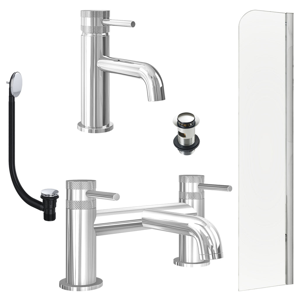 Chrome Basin Mixer Tap, Bath Filler with Slotted Basin and Bath Waste and Radius Bath Screen