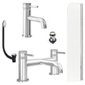 Chrome Basin Mixer Tap, Bath Filler with Slotted Basin and Bath Waste and Radius Bath Screen