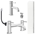 Chrome Basin Mixer Tap, Bath Filler with Universal Basin and Bath Waste and Radius Bath Screen