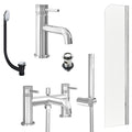 Chrome Basin Mixer Tap, Bath Shower Mixer with Slotted Basin and Bath Waste and Radius Bath Screen