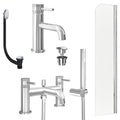 Chrome Basin Mixer Tap, Bath Shower Mixer with Universal Basin and Bath Waste and Radius Bath Screen