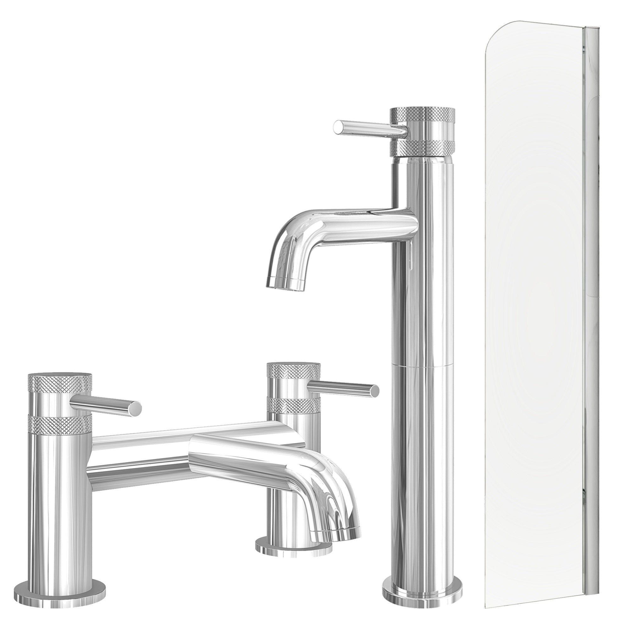 Chrome Tall Basin Mixer Tap with Bath Filler and Radius Bath Screen
