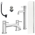 Chrome Tall Basin Mixer Tap, Bath Filler with Slotted Basin and Bath Waste and Radius Bath Screen