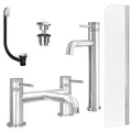 Chrome Tall Basin Mixer Tap, Bath Filler with Universal Basin and Bath Waste and Radius Bath Screen