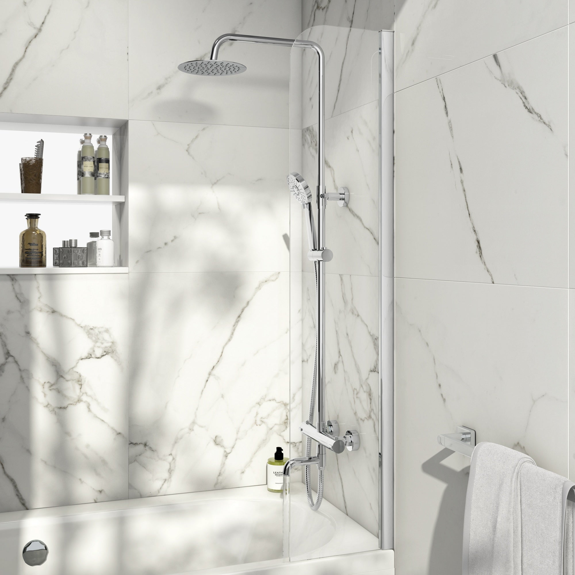 Chrome Tall Basin Mixer Tap, Bath Shower Mixer with Unslotted Basin and Bath Waste and Radius Bath Screen