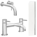 Chrome Wall Mounted Basin Mixer Tap with Bath Filler and Radius Bath Screen