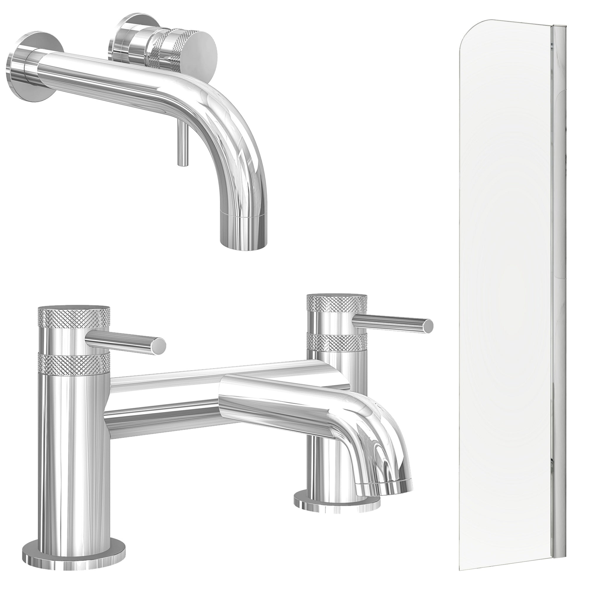 Chrome Wall Mounted Basin Mixer Tap with Bath Filler and Radius Bath Screen
